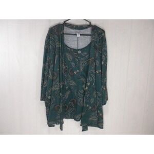 Catherines Tunic Top 4X 30/32W‎ Green Paisley Layered 3/4 Sleeve Stretch